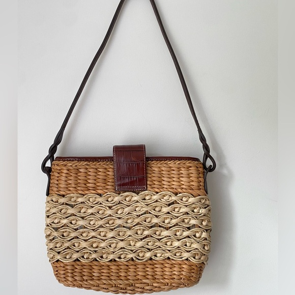 Brighton Bag Women’s Purse Brown Woven Straw Two Toned - Picture 2 of 11